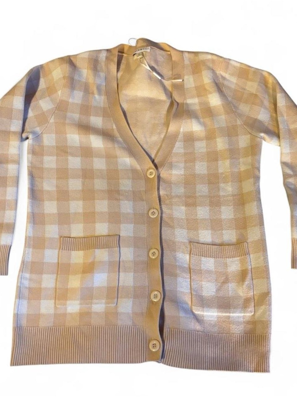 Sioni Beige Plaid Button-Front Cardigan